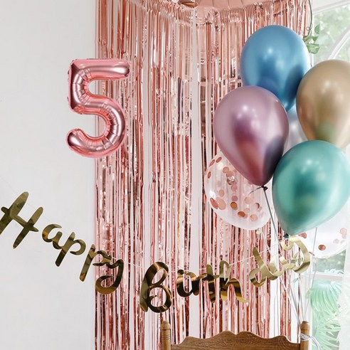 이베이비랜드 생일 파티 4종 세트 + 숫자 풍선 5, 메탈크롬(4종 세트), 로즈골드(숫자풍선)
