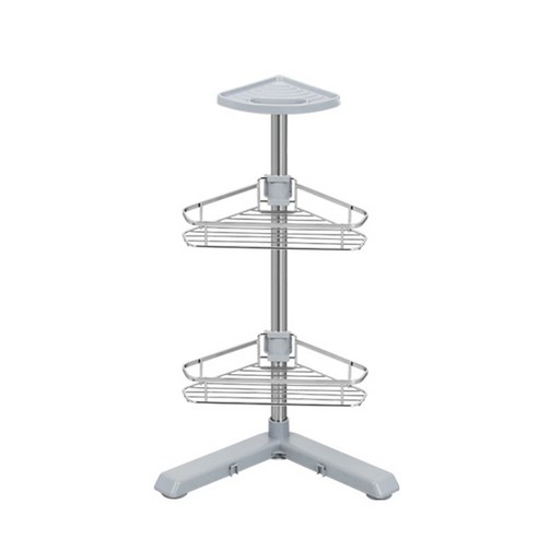 디허브 원터치락 스테인레스 스탠드형 코너 정리대 2단, 혼합색상, 1개 욕실용품정리