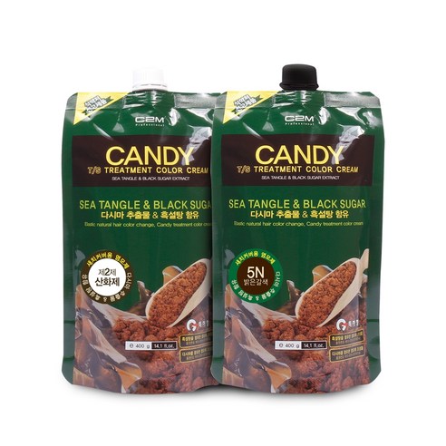 C2M 캔디 티에스 트리트먼트 칼라 크림 염모제 1제 400ml + 2제 400ml, 밝은갈색(5N), 1세트