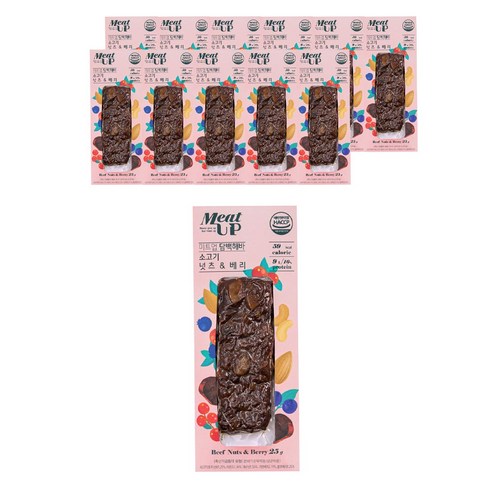 미트업 소고기로 만든 수제 단백질바 (넛츠앤베리 12팩) 25g 12개, 미트업 넛츠앤베리 12팩