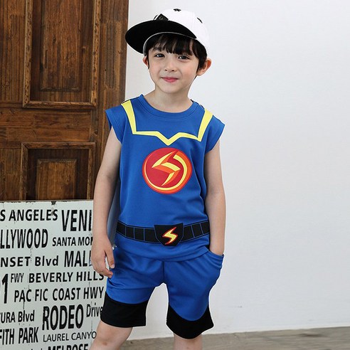 번개맨 남아용 민소매 불빛 상하 바지세트