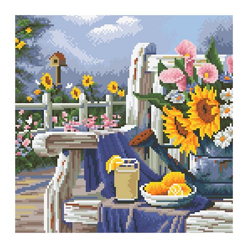 디클레어 액자형 보석십자수 DIY 키트 캔버스형 40 x 50 cm, 의자 위 해바라기, 1세트