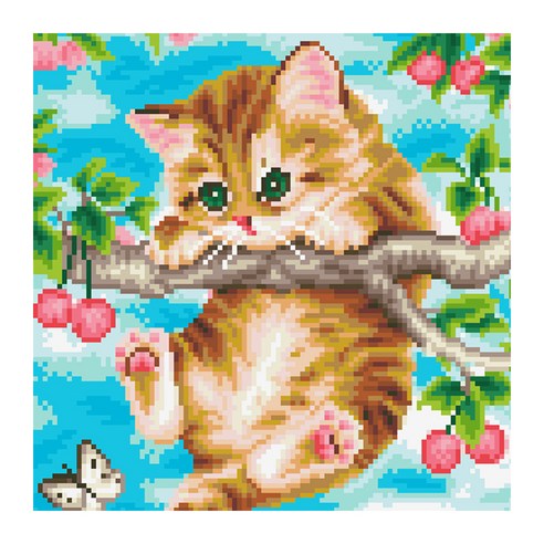 디클레어 액자형 보석십자수 DIY 키트 캔버스형 40 x 50 cm, 체리 고양이, 1세트