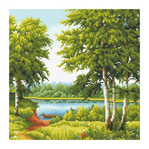 디클레어 액자형 보석십자수 DIY 키트 캔버스형 40 x 50 cm, 한적한 호수, 1세트