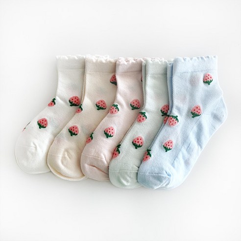루쓰키즈 아동용 스트로베리 메쉬 망사프릴 양말 5켤레 세트