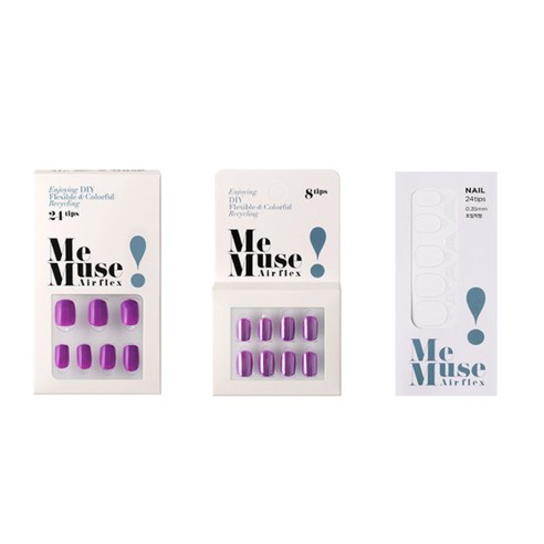 미뮤즈 DIYN REUSE 세트 네온퍼플, 베이직 네일팁 + 미러 네일팁 + 리필 점착제, 1세트