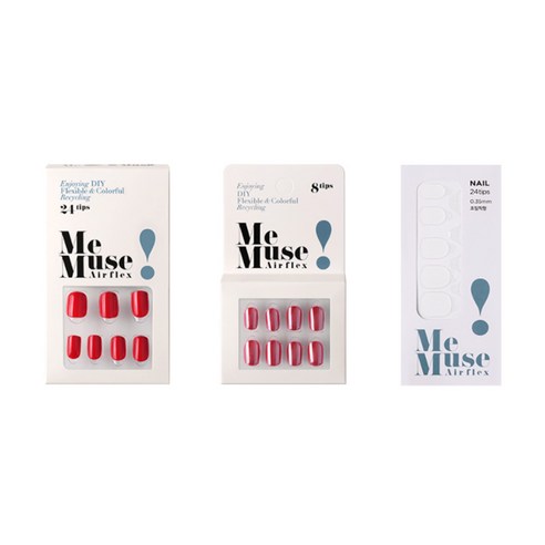미뮤즈 DIYN REUSE 세트 로즈레드, 베이직 네일팁 + 미러 네일팁 + 리필 점착제, 1세트