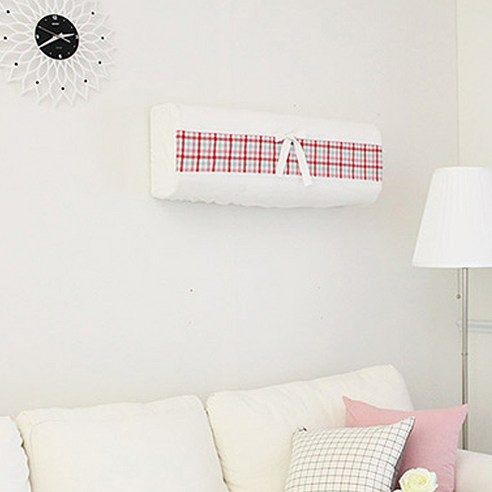 골드얀 네추럴체크 레드 광목 에어컨커버 벽걸이형, 레드 + 백아이보리