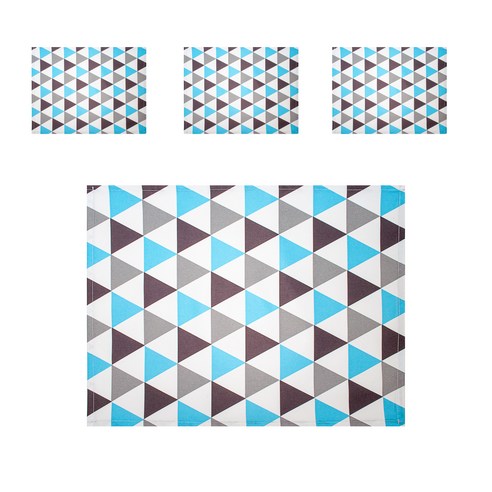 더해피 방수코팅 식판매트 4P, 북유럽삼각 연하늘, 41 x 31 cm