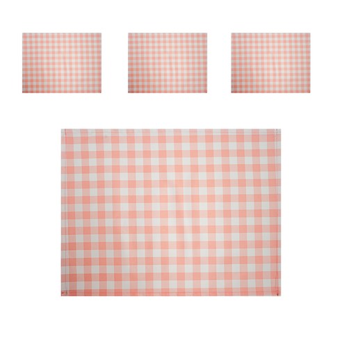 더해피 방수코팅 식판매트 4P, 체크 피치, 41 x 31 cm