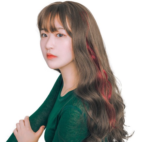 가발위드 단색 웨이브 컬러 포인트 피스 5p + 트윙클 붙임머리 세트, 버건디(컬러피스), 랜덤발송(붙임머리), 1세트