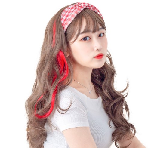 가발위드 단색 웨이브 컬러 포인트 피스 5p + 트윙클 붙임머리 세트, 레드(컬러피스), 랜덤발송(붙임머리), 1세트