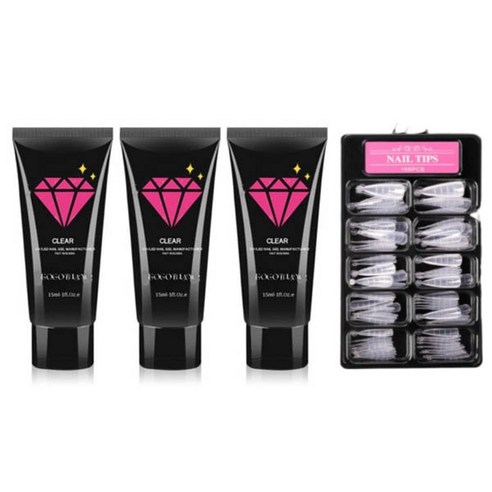 고고블랑 네일연장 폴리젤 45ml 세트, 폴리젤 클리어 + 화이트 2p + 연장팁 스틸레토 100p + 구성품 3종, 1세트