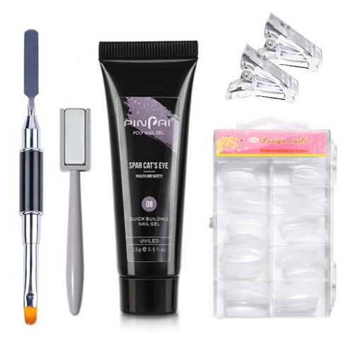 고고블랑 네일연장 자석 마그네틱 폴리젤 08 세트, 폴리젤 15ml + 듀얼브러쉬 + 막대자석 + 팁고정클립 2p + 연장팁 100p, 1세트