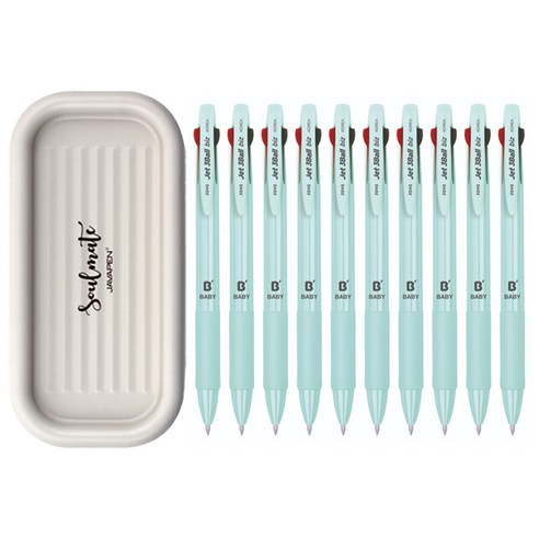 자바펜 제트3볼 비즈 베이비 볼펜 0.5mm 12p + 소울메이트 펜트레이 랜덤발송 세트, 민트, 1세트