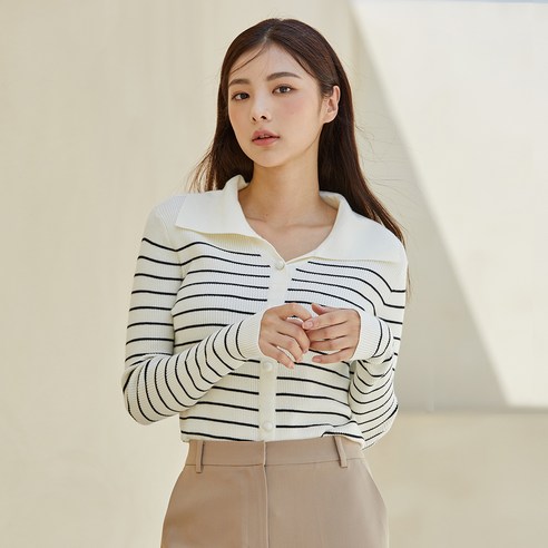 클라비스 여성용 스트라이프 카라 풀오버