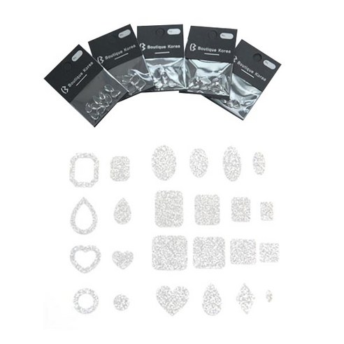 부띠끄코리아 초하 반사 필름 쉐입 네일스티커 + 투명 유리 스톤 5종 세트, 실버(필름), 1세트