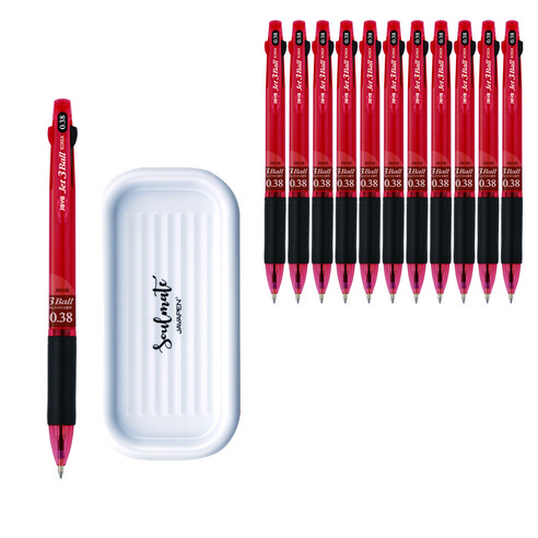 자바펜 제트3볼 펜 0.38mm 12p + 펜트레이 세트, 레드(볼펜), 랜덤발송(펜트레이), 1세트