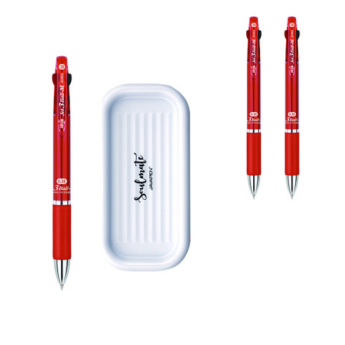 자바펜 제트3볼 M 펜 0.38mm 3p + 펜트레이 세트, 레드(볼펜), 랜덤발송(펜트레이), 1세트