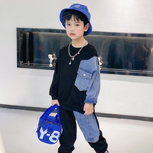 앤젤아이 아동용 데님배색 트레이닝 팬츠 세트