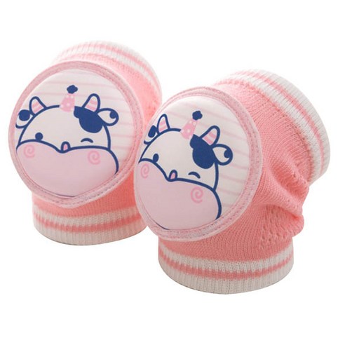 동물왕국 매쉬 미끄럼방지 유아 무릎보호대세트, 카우 핑크, 1세트