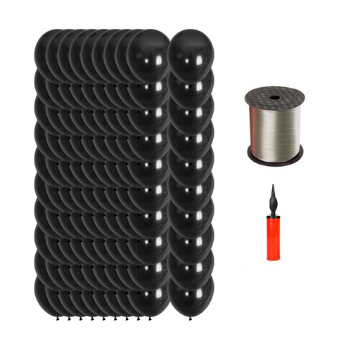 마켓감성 캔디 펄 풍선 30cm 100p + 펌프 랜덤발송 + 리본끈, 블랙, 1세트