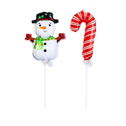 인디케이 크리스마스 풍선 스노우맨 5p + 캔디케인 5p + 풍선막대 10p, 혼합색상, 1세트