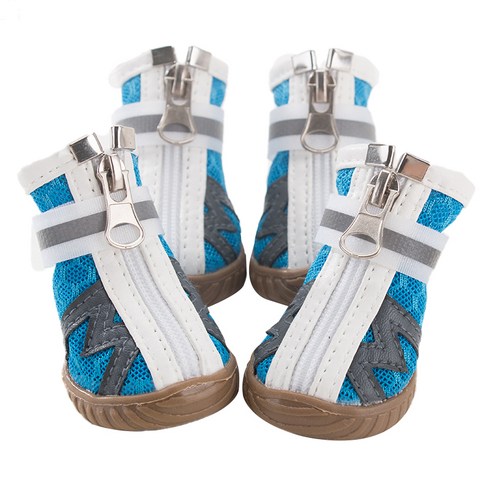 세련된 반려동물 산책용 신발 4p 세트, 01 파란색 1호(1~2kg)