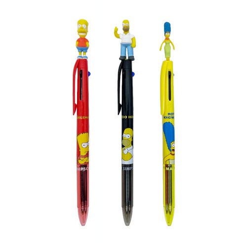 심슨 마스코트 3색 볼펜 3종 세트 0.5mm, 바트, 호머, 마지, 1세트