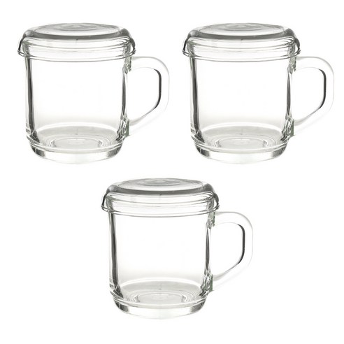 삼호유리 럭키글라스 유리 뚜껑 + 머그잔 300ml 세트, 3세트