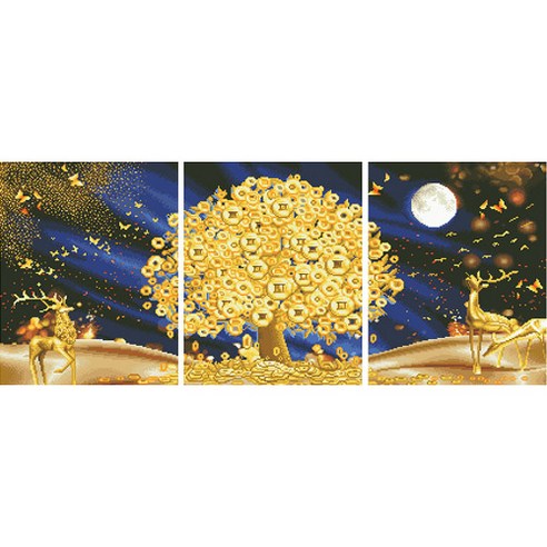 FASEN 액자 캔버스형 보석십자수 DIY 키트 40 x 50 cm, FAN37.귀한부엉이, 1세트 십자수세트 디클레어 3D DIY 보석십자수 캔버스형 3단세트 40X50cmX3, 금전수와 황금사슴, 1세트