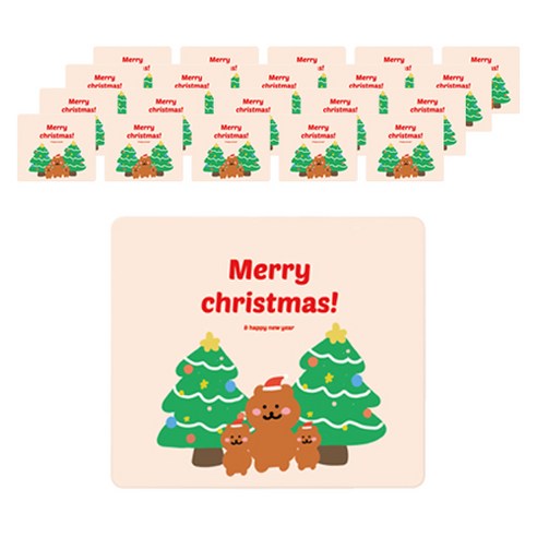 도나앤데코 메리 곰패밀리 크리스마스 스티커 라운드사각 7 x 6 cm, 베이지, 120개