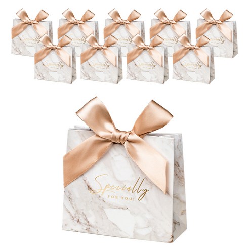 조이앤조이 웨딩 답례품 기념 선물상자 M, 12 대리석(박스), 샴페인 리본(리본), 10개