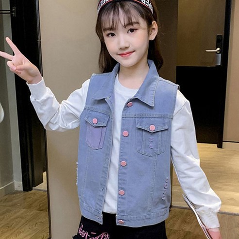 재한 여아용 데님 베스트 2136