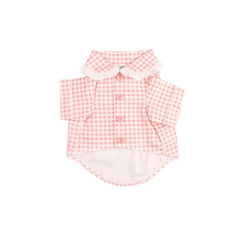 알콩단잠 강아지 고방체크 면 셔츠 실내복 파자마, 핑크, 1개