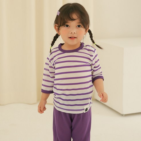보보 아동용 캔디 스트라이프 7부 레이온 실내복 세트