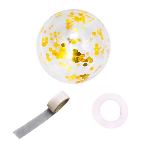 파티쇼 컨페티 꽃가루 풍선 30p + 컬링리본 30m + 테이프 100p 세트, 메탈라운드골드(컨페티), 1세트