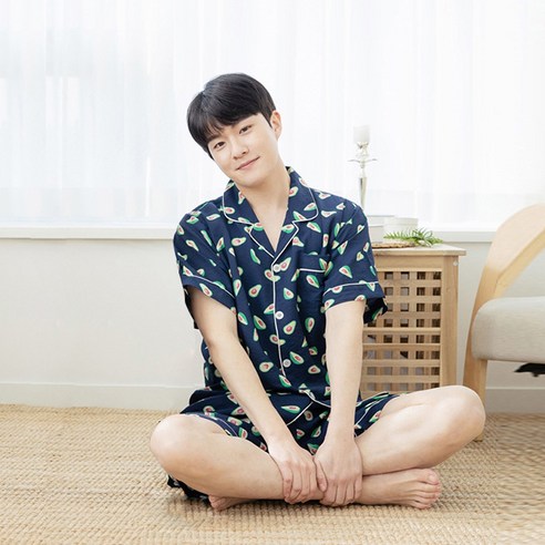 커플용 카라 인견 잠옷 홈웨어 상하 세트