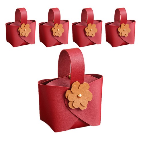 더깔끔 플라워 장식 레더 선물 포장 상자, 레드 앤 옐로우, 5개