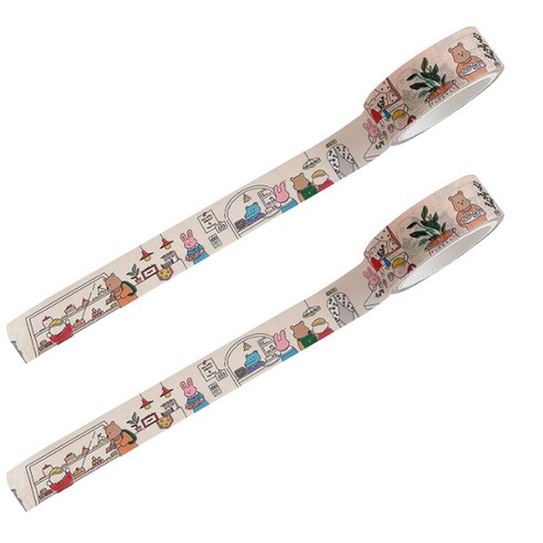 마켓A 카툰베어 종이 마스킹 테이프 1.5cm x 5m, TYPE 3, 2개