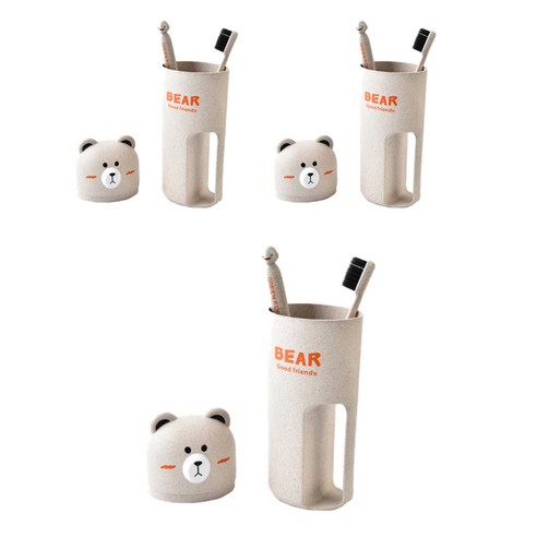 에버하우스 곰돌이 칫솔 케이스 3p + 칫솔 6p 세트, Free, 아이보리