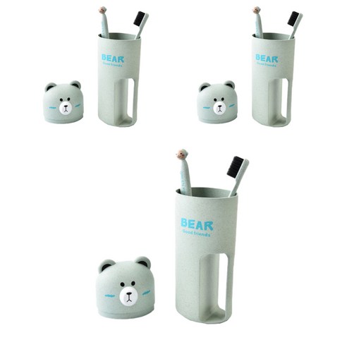 에버하우스 곰돌이 칫솔 케이스 3p + 칫솔 6p 세트, Free, 그린