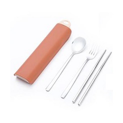 마하 수저 3종 세트, 오렌지, 숟가락 + 젓가락 + 포크 + 케이스, 1개