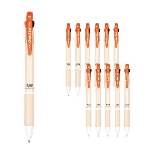 자바펜 체크 3볼 멀티펜 0.5mm, 오렌지, 12개