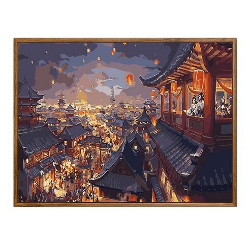 순잠 깜찍 모던 수채화 유채화 캐릭터 그림그리기 DIY 세트 40 x 50 x 2.5 cm, 1 등불축제, 1개