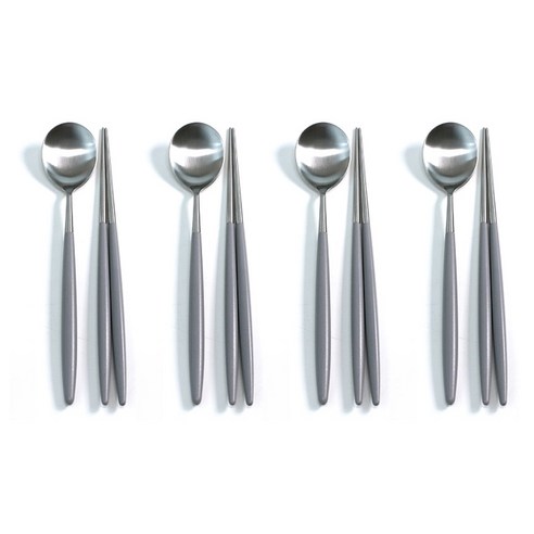 리빙해피 봉봉 컬러 수저 4벌 세트, 그레이, 그레이, 숟가락  4p + 젓가락 4p