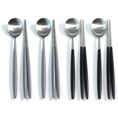 리빙해피 봉봉 컬러 수저 4벌 세트, 블랙, 그레이, 숟가락  4p + 젓가락 4p
