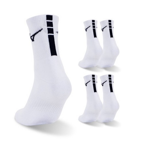 Mizuno Play Double Cushion Mid Sports Socks 5-Piece Set, White Black