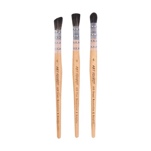 아트시크릿 678 수채화 붓 3종 세트 flat4 slant4 round4, 1세트, 17 x 20.1 mm, 18.4 x 14.6 mm, 16.4 x 11.3 mm