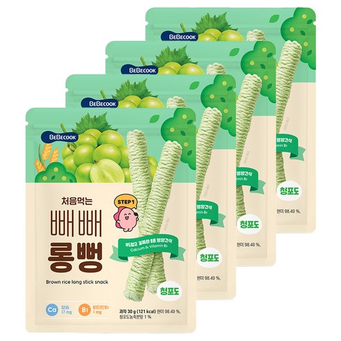 베베쿡 처음먹는 빼빼롱뻥 청포도 30g, 4개